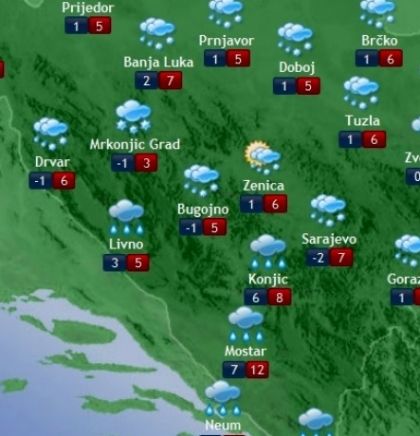 Prognoza vremena za Bosnu i Hercegovinu 18.1.2019
