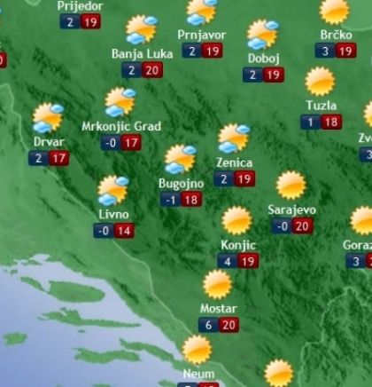 Prognoza vremena za Bosnu i Hercegovinu 08.5.2019