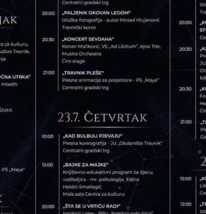 Jubilarno 20. izdanje Travničkih večeri od 18. do 25. jula